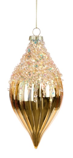[GW042-B] 12cm Studded Glass Teardrop - Gold