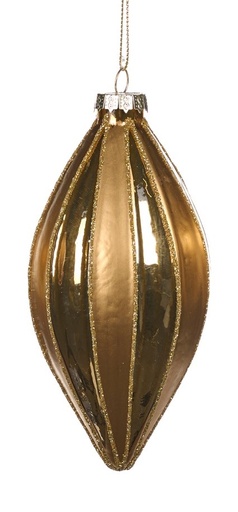[GW043-B] 12cm Stripe Glass Teardrop - Gold