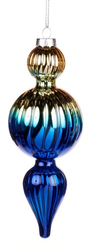 [GW045-B] 15cm Ribbed Gradient Glass Finial - Gold/Blue