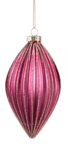 [GW048-B] 12cm Ribbed Glass Teardrop - Pink
