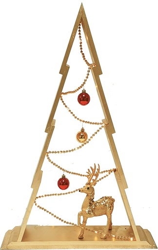 [REF256] Illuminated Wooden Tree with Decoration, 71cm
