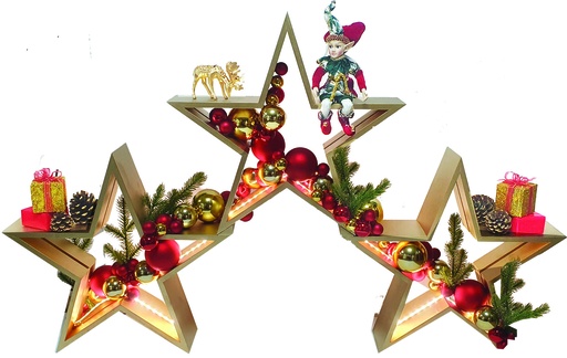 [REF257] Illuminated Wooden Stars with Decoration, 1.25m